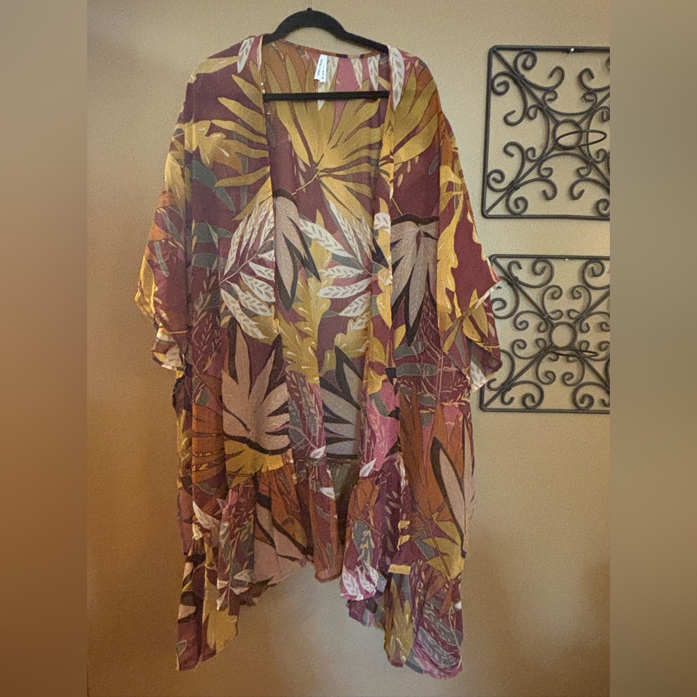 Floral Kimono with Leaf Pattern 2X